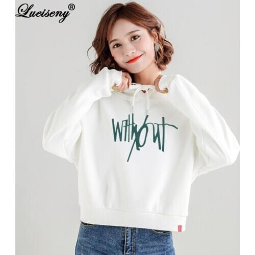 LUEISENY Simple Hoodies Women Long Sleeve Letter Printed Sweatshirts Korean Style Hooded Pullovers moletom sudaderas para mujer