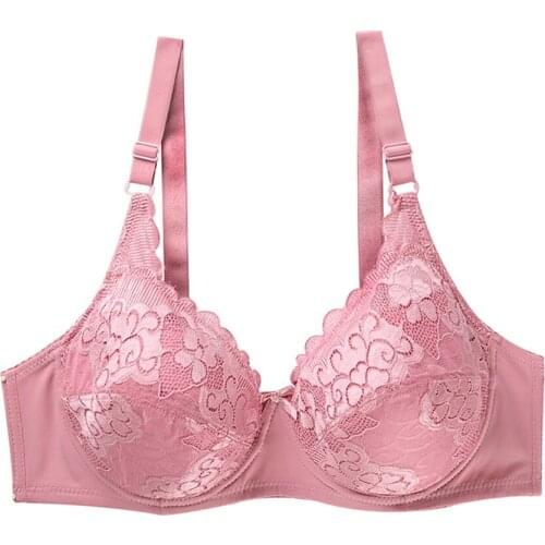 Sexy Lace Bra Plus size Underwired Gather Adjustment Ladies Lingerie Bras For Women Embroidery Underwear BH Top C D DD E F Cup