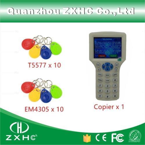 English Language RFID Key Fob Reader Writer Copier Duplicator 10 Frequency For IC/ID/H-ID Cards + 20pcs T5577 EM4305 Tags