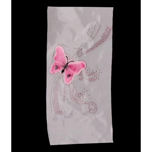 Pink Butterfly Hotfix Crystal Rhinestones Iron On Patches DIY Sewing Supplies for Clothes Sweater Coat T-shirt Embellishment