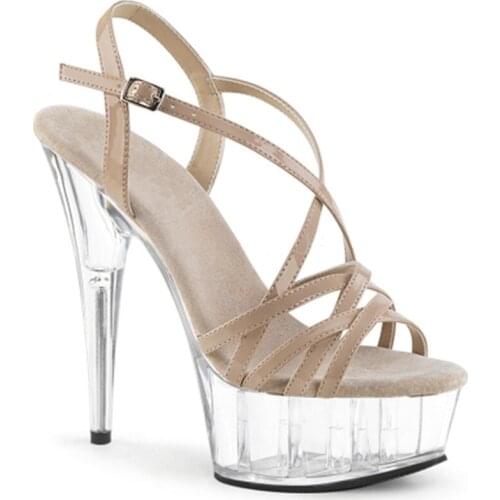 High-heeled stage sandals for the summer, 15 cm pole dancing with crossed straps, and 6-inch catwalk dancing shoes