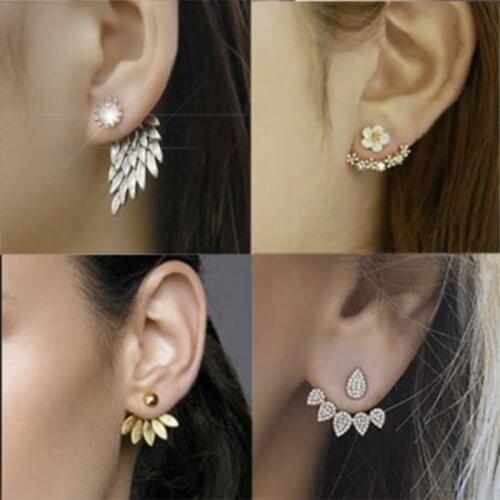 Korean Version Of Water Zirconium Daisy Flower Back Hanging Earrings Fashion Petal Inlaid Crystal Temperament Wild Earring Girlf
