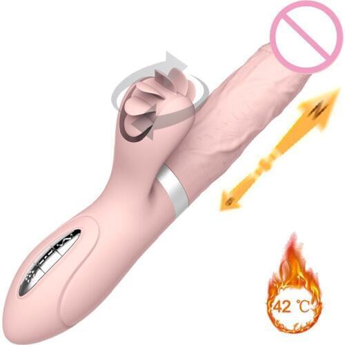Telescopic Realistic Dildo Vibrator Clitoral Stimulator Tongue Rotation Licking Vibrator Vagina Massage G-spot Sex Toy For Woman