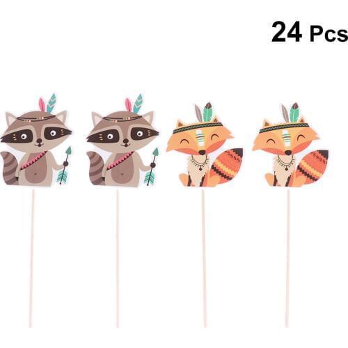 24pcs Cake Topper Indian Cartoon Thanksgiving Cute Party Supplies Cupcake Picks for Thanksgiving Birthday Party Cake Topper A30