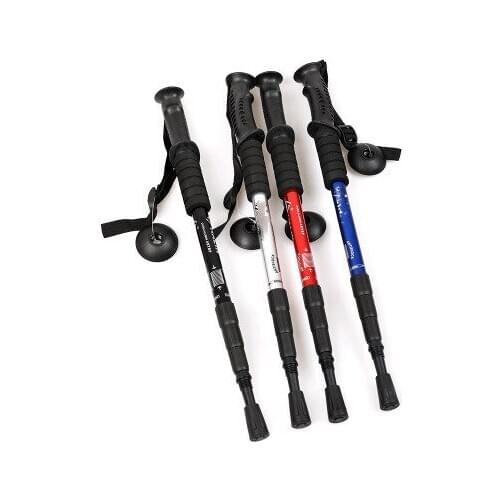 Retractable T-handle Mountaineering Stick Telescopic Baton Hiking Trekking Poles Folding Cane Crutches Non Slip Rubber Cane