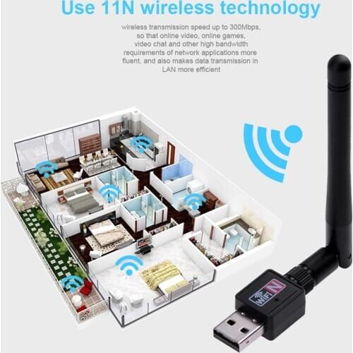 300Mbps USB 2.0 Wifi Router Wireless Adapter Network LAN Card with Antenna Computer and office accessories