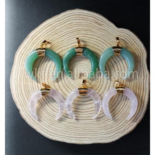 WT-P764Tiny half moon shape Green Chacedony and pink stone pendant natural stone pendant for necklace jewelry making