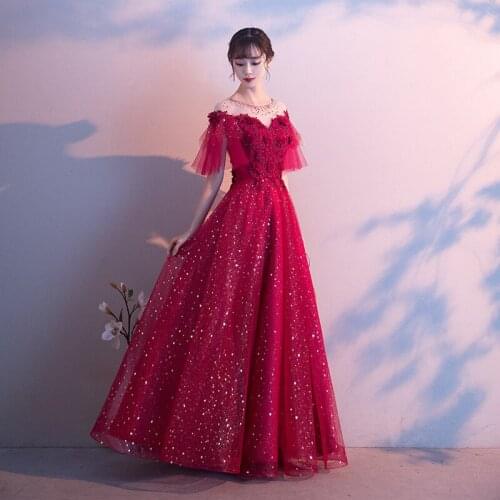 Sexy Sequins Embroidery Applique Bride Chiffon Evening Dress Cheongsam Back Bandage Prom Fomail Gown Vestidos De Noche