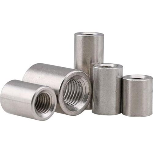 1/2/5Pcs 304 Stainless Steel Extension And Thick Round Joint Nut M3 M4 M5 M6 M8 M10-M14 Cylindrical Screw Rod Welded Round Nut
