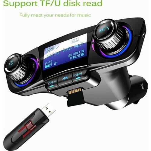 1PCS Bluetooth-compatible 5.0 Car FM Transmitter MP3 Player Hands Free Radio Adapter USB Charger