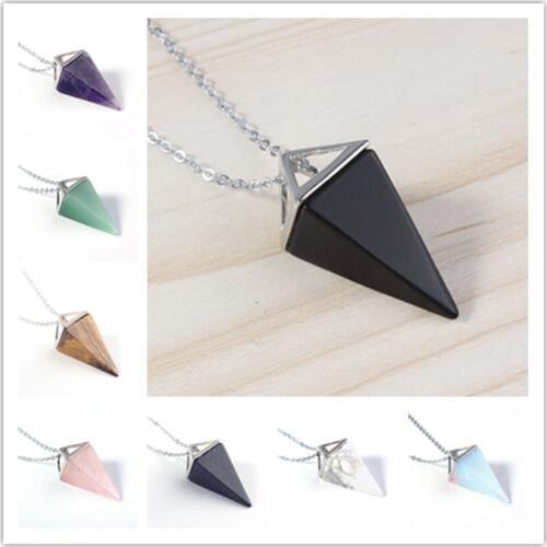 100-Unique 1 Pcs Silver Plated Square Pyramid Amethysts Pendant Tiger Eye Stone Necklace Link Chain Jewelry