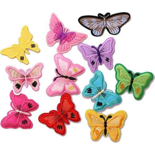 2 Pcs Colorful butterfly icon Embroidered Iron on Patches for Clothing DIY Stripes Clothes Patchwork Stickers Custom Badges