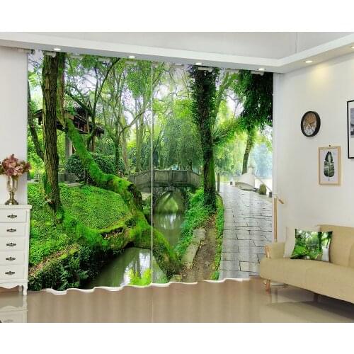 3D Window Curtains Luxury Blackout Living Room office Bedroom Drapes Cortinas Rideaux Customized size Green landscape pillowcase