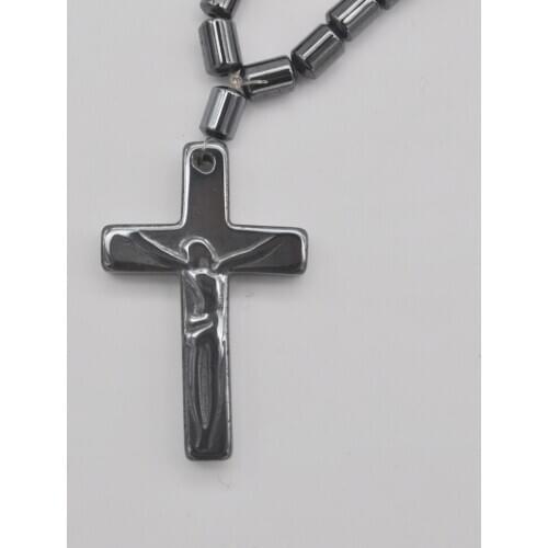 Black Magnetic Hematite Healing Beads Cross Necklace 18 Inch Jewelry For Woman Gift WF001