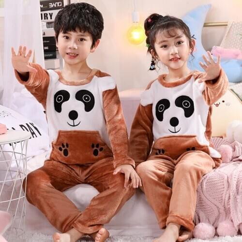 Children Sleepwears Winter Flannel Velvet Pajamas Sets Baby Girls Pajamas Boys Pyjamas Cartoon Nightgown Warm Plush Nightclothes