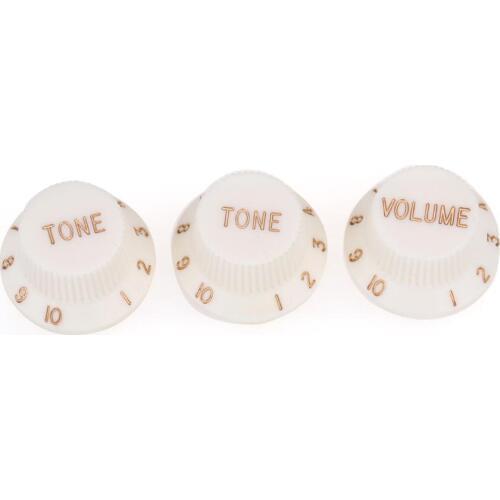 Musiclily Pro Imperial Inch Size 1 Volume 2 Tone Knobs Set for USA Made Strat Style Electric Guitar, Parchment