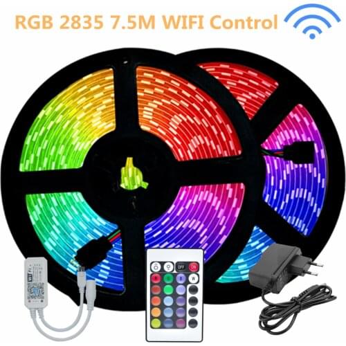 WIFI Controller LED Light Strip Non Waterproof RGB 2835 7.5M EU PLUG Night Background Decoration Flexible Luminous For Room