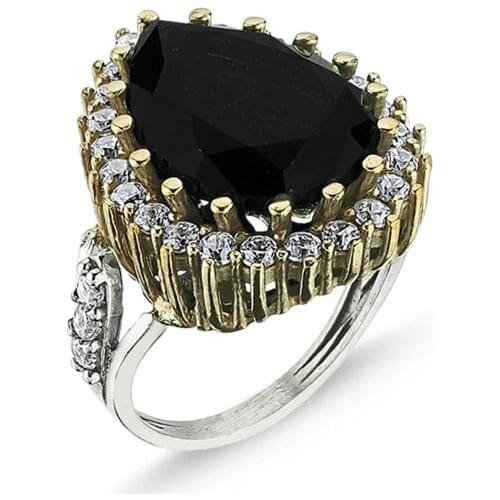 Silver 925 Sterling Drop Black Zircon Cubic Zirconia Authentic Ring