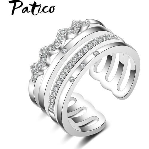 Korea Style 925 Sterling Silver Rings AAAAA Mini Cubic Zirconia Opening Adjustable Size Best Women Gift Fingers Jewelry