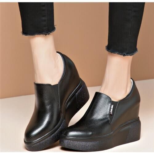 Summer Fashion Sneakers Women Genuine Leather Wedges High Heel Ankle Boots Female Breathable Platform Pumps Shoes Casual Shoes