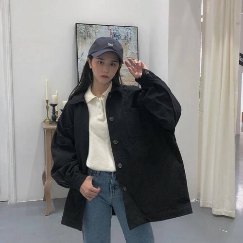 Korean Streetwear Harajuku Black Denim Jacket Oversized Pockets Women Jeans Jackets Loose BF Vintage Casual Coats Autumn Hoodie