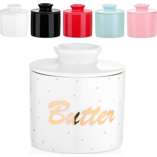 LOVECASA,Butter Keeper Crock - Porcelain French Butter Dish with Lid, Ceramic Butter Crock Keeper for Soft Butter