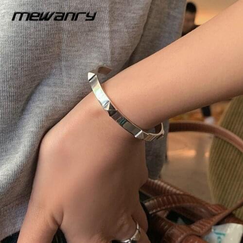 Mewanry 925 Sterling Silver Bracelet for Women Summer New Trend Rock Hip Hop Vintage Couples Rivet Party Jewelry Gift Adjustable