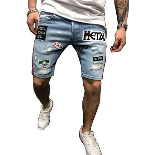 2020 Mens Streetwear Denim Streetstyle Shorts Summer Cotton Casual Short Pants Camo Shredded embroidered label shorts jeans