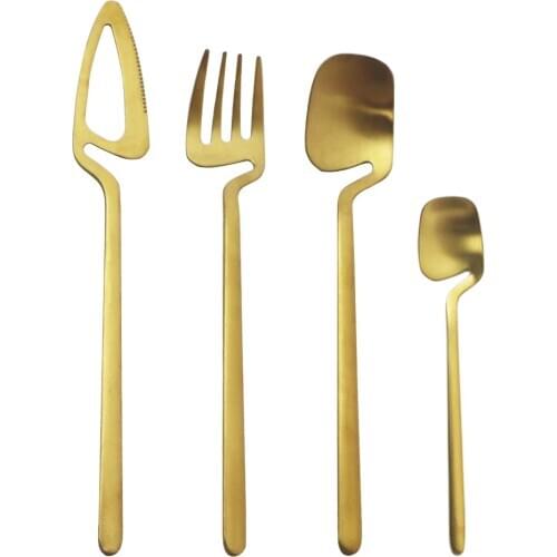 Western Stainless Steel Dinnerware Set 4Pcs Gold Cutlery Set Knife Fork Tea Spoon Tableware Set Baby Kids Kitchen Silverware Set