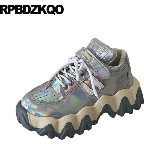 Silver lace up shallow elevator cheap designer sneakers creepers platform shoes muffin flats china women thick sole trainers