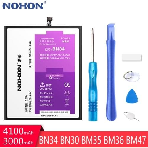 NOHON BN34 BN30 BM35 BM36 BM47 Battery For Xiaomi Redmi 5A 4X 4A 3S 3 Mi 4C 5S Replacement Mobile Phone Battery Free Tools