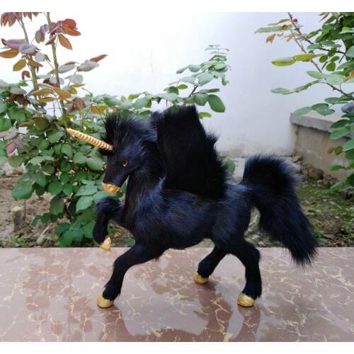 New simulation black unicorn model resin&fur wings unicorn doll about 23x14x20cm 0910