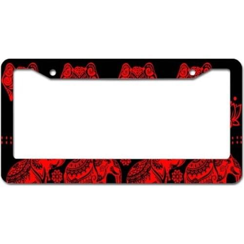Peceeta Elephant Lotus Red License Plate Frame 2 Holes 1 Frame Matte Aluminum Metal Alloy Frame white 16x31cm"] E7CA