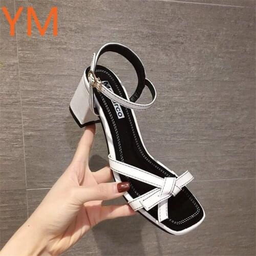 Sexy Buckle Strap Women Pumps Square Toes Open-toed Sandals Outdoor Comfortable Party Shoes Summer Buckles Gladiator Square