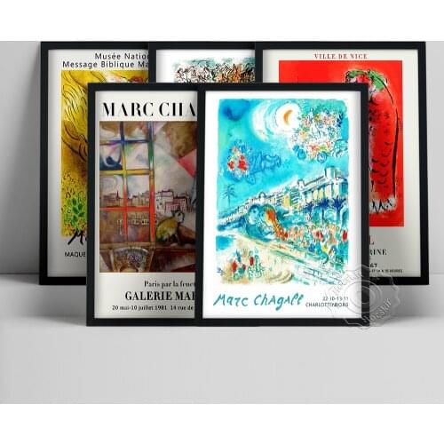 Marc Chagall Exhibition Poster, Vintage France Wall Art, Chagall At Pace/Columbus Oil Painting, Abstract Figure Wall Stcikers