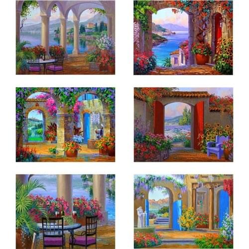 Garden Villa Building Country Scenery 5D DIY Diamond Painting Cross Stitch Embroidery Diamond Mosaic Art Living Home Room Decor