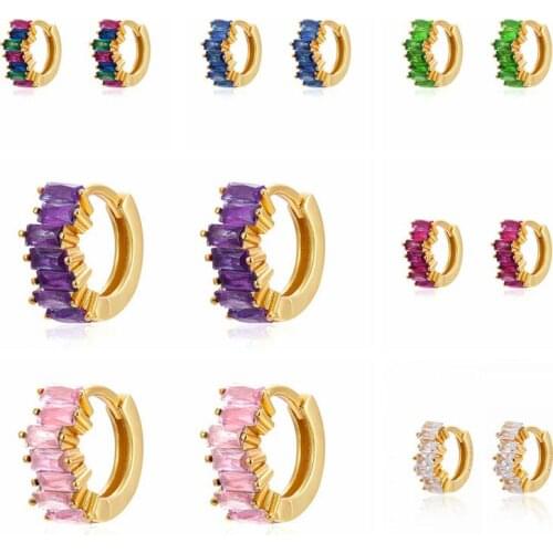 925 Silver Ear Buckle Colorful Crystal Hoop Earrings for Women Luxury Earrings Shine Rainbow CZ Huggie Earrings Party Jewelry