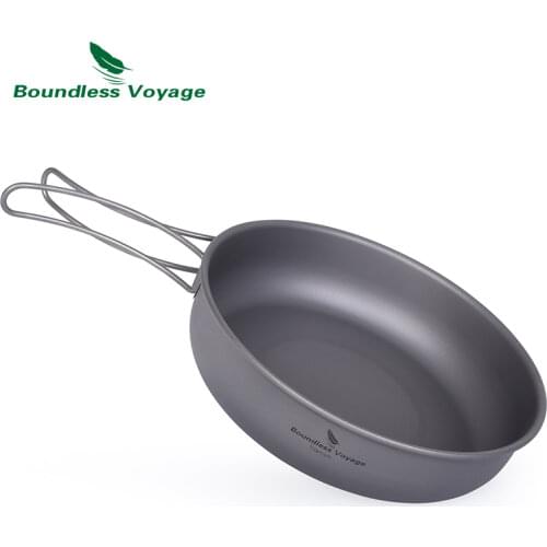 Boundless Voyage Titanium Ultra-light Frying Pan with Folding Handle Outdoor Camping Skillet Griddle Tableware