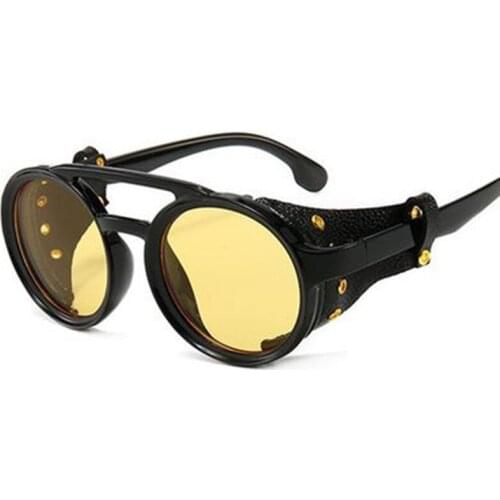 Retro Round Frame Punk Steam Male Sunglasses Personality Leather Case Gothic Female Goggles Driving Glasses Gafas De Sol Man