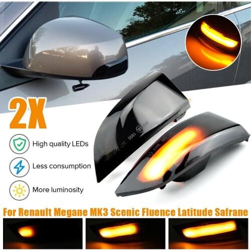 For Renault Megane MK3 Laguna III X91 Scenic Fluence Latitude Safrane LED Dynamic Turn Signal Mirror Sequential Indicator Light