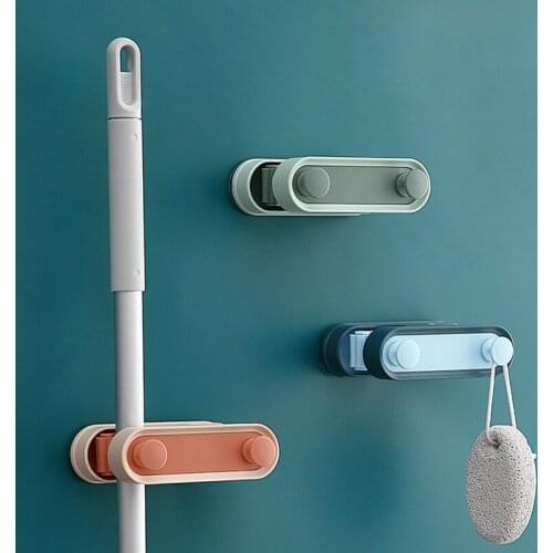 Creative Non-punch Mop Rack Strong Paste Wall-mounted Household Double-headed Storage Mop Clip Bathroom Towel Storage Rack