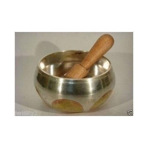 Vintage Tibetan Copper Gold Gilt Large Singing Bowl bowls Antique Garden Decoration Silver Brass