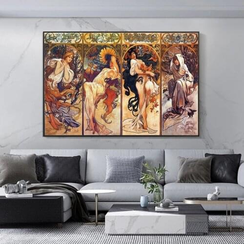 Alphonse Mucha Times of Day Vintage Posters and Prints Art Nouveau Woman Canvas Paintings Wall Art Pictures For Living Room
