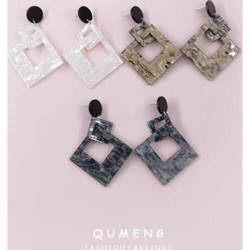 2020 Fashion European Hot Sale Acrylic Geometric Square Acetate Ladies Long Pendant Big Drop Earrings Party Jewelry