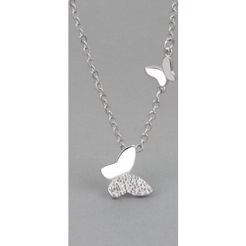VENTFILLE 925 Sterling Silver Shiny Butterfly Necklace for Women Dainty Layer Clavicle Chain Necklace Jewelry