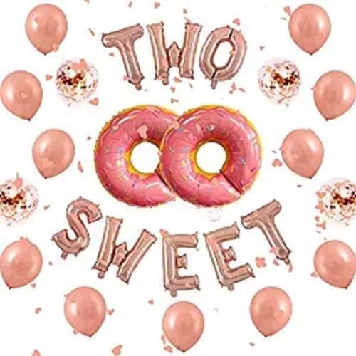1Set Rose Gold Two Sweet Letters Foil Balloon Donut Balloon Baby Shower Second Birthday Party Supplies Foil Balloon For Girls