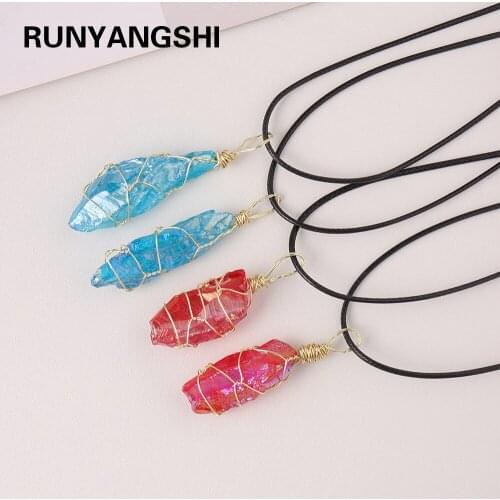 1PC Natural Irregular Clear quartz Electroplated red / Blue Crystal teeth Pendant for Womens Girls Ladies Mothers Day Gifts