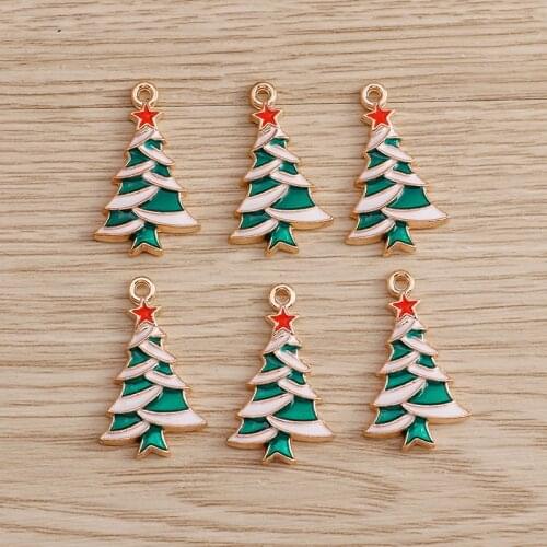 10pcs/lot 15*25mm Alloy Christmas Tree Charms for Necklaces Pendants Earrings Findings Enamel Red Star Charms DIY Jewelry Making