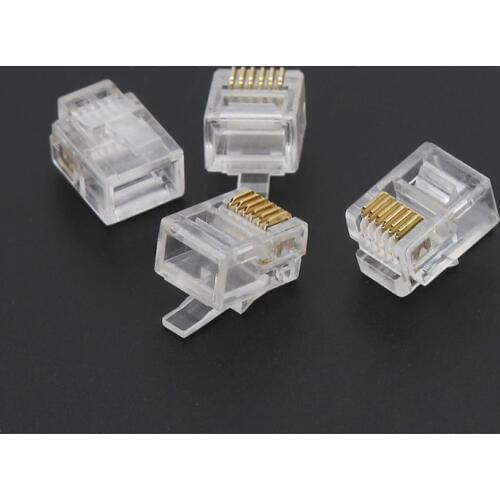 100 pcs RJ12 6P6C Modular Cable Head Telephone Connectors Crystal Plugs