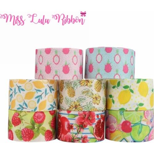 16mm-75mm Hand Drawn Fruit Printed FOE Grosgrain Ribbon DIY Hair Bowknots 50yards/roll